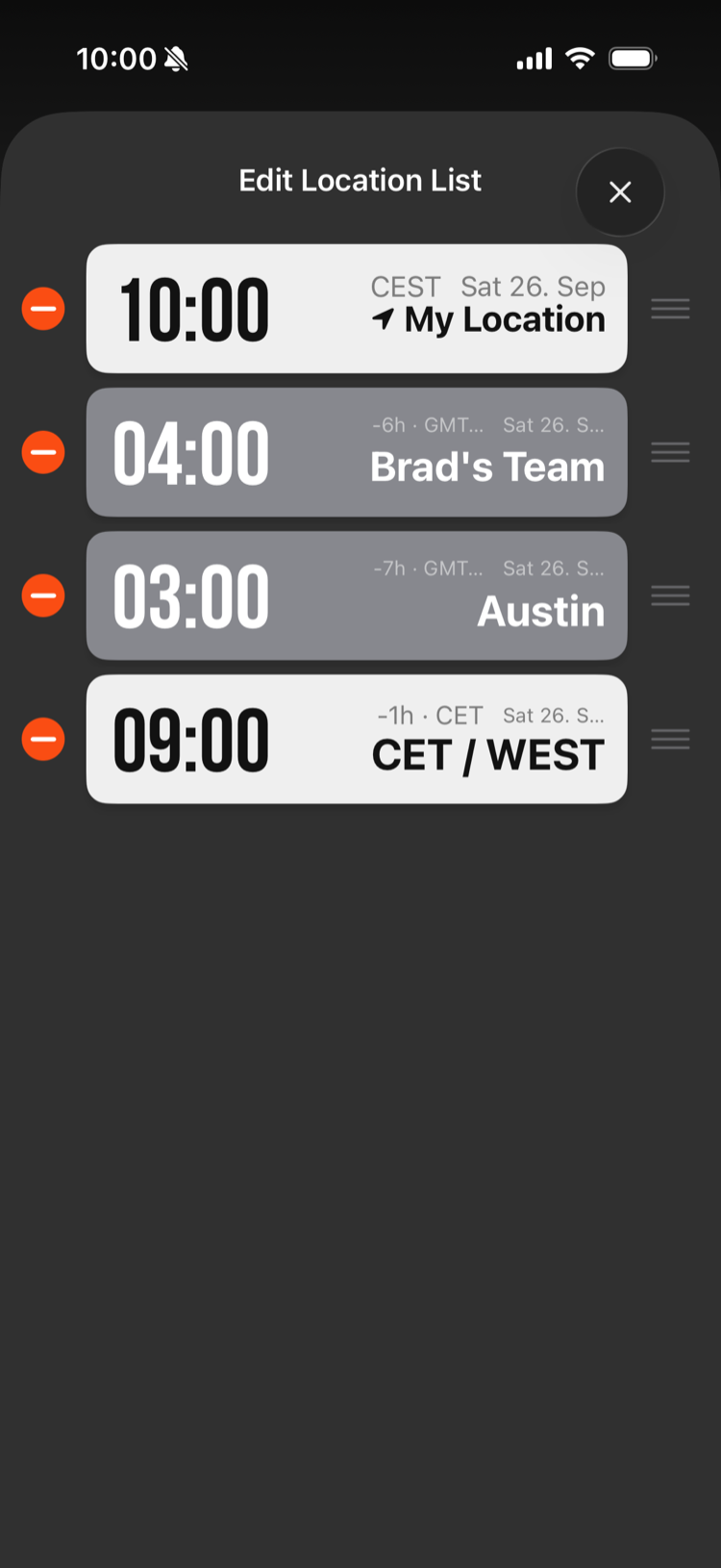 Edit Location List with four locations