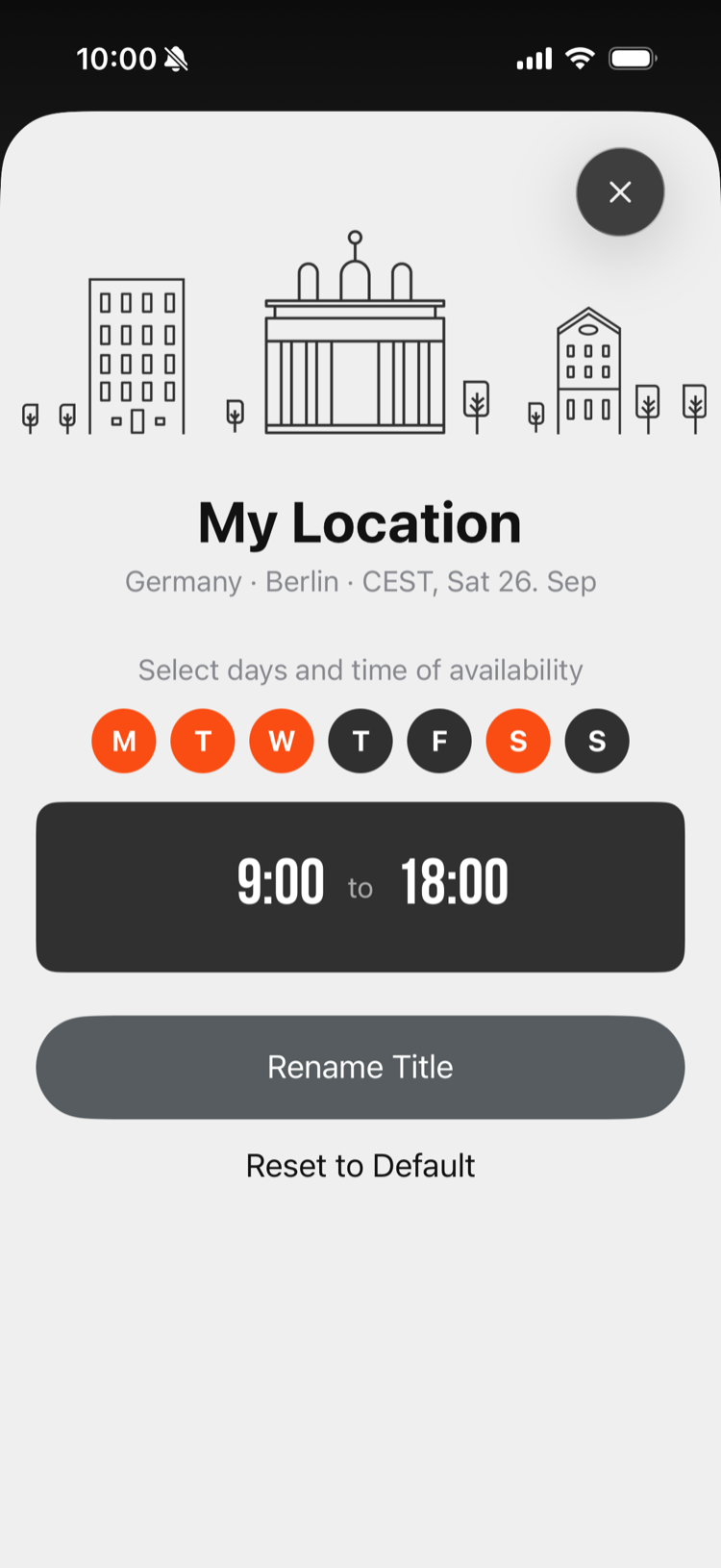 Choosing working days and hours for a location