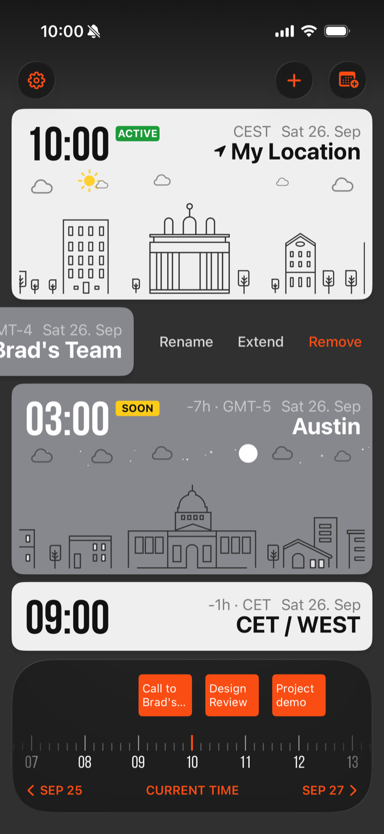 Swipe actions on Brad's Team: Rename, Extend, Remove
